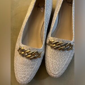 Amalfi by RANGONI Leather White /Silver Flat Shoe!